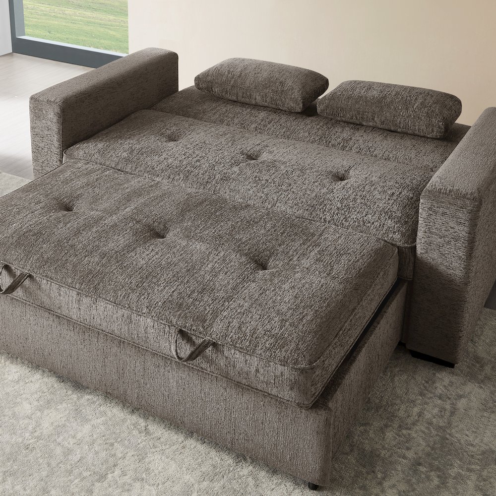 75" Ash Brown Chenille Convertible Sofa Sleeper with Memory Foam,. Picture 8