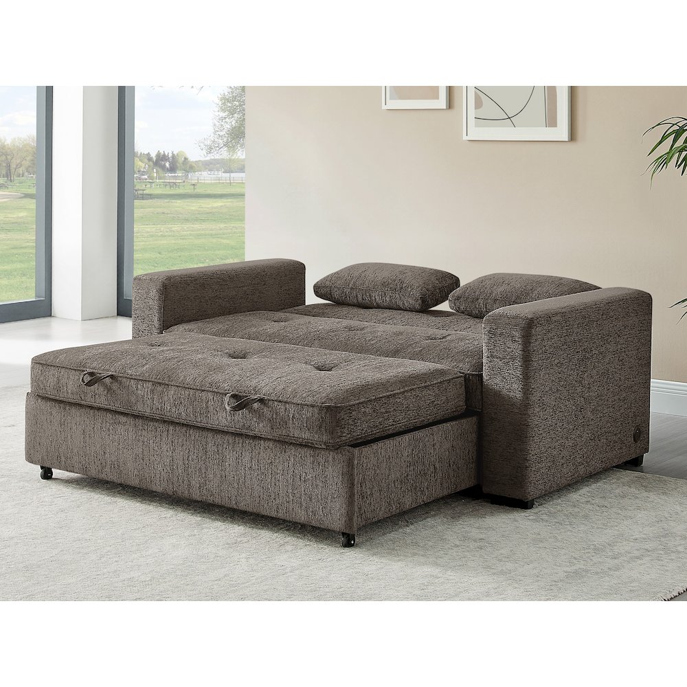 75" Ash Brown Chenille Convertible Sofa Sleeper with Memory Foam,. Picture 5