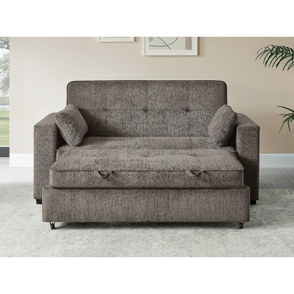75" Ash Brown Chenille Convertible Sofa Sleeper with Memory Foam,. Picture 6