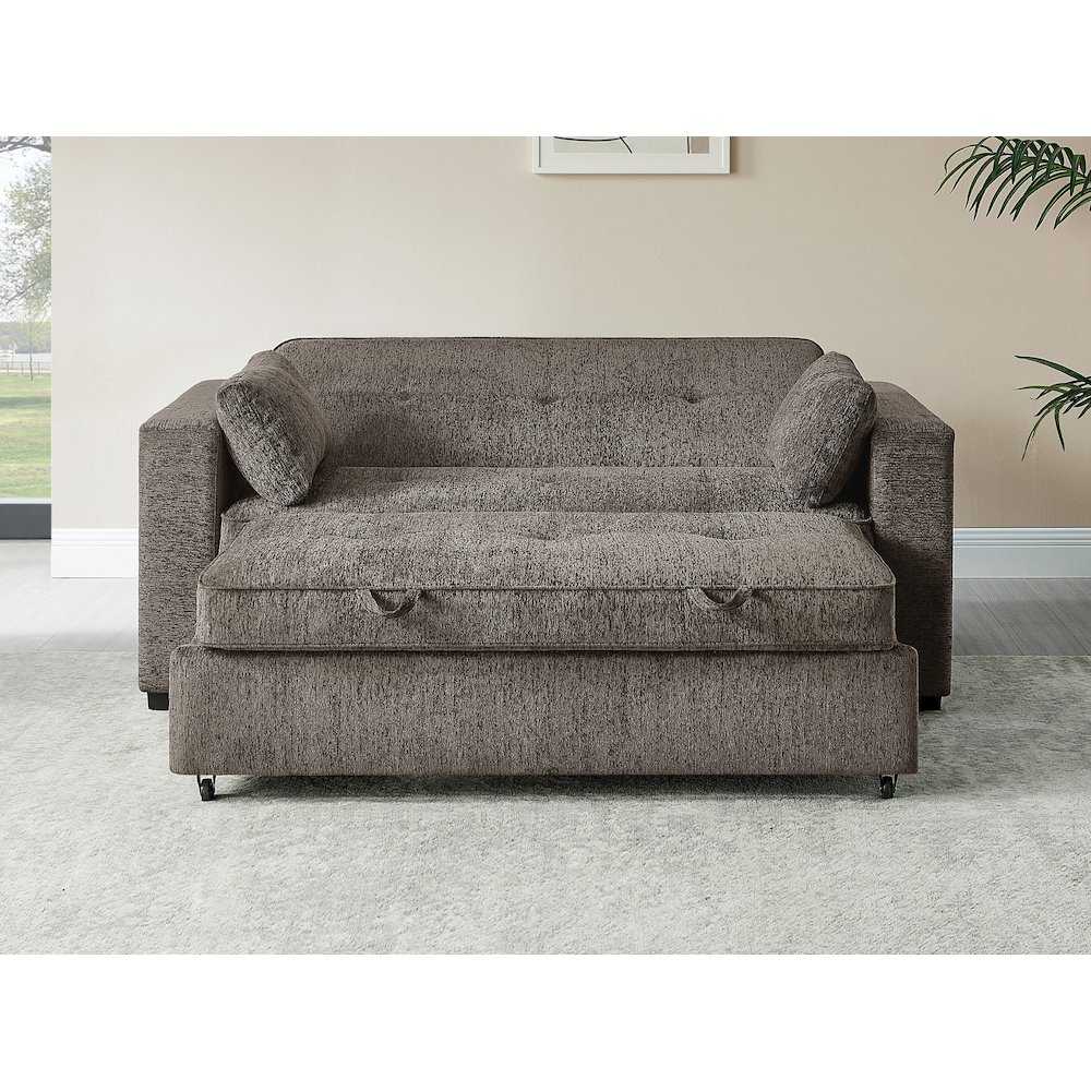 75" Ash Brown Chenille Convertible Sofa Sleeper with Memory Foam,. Picture 7