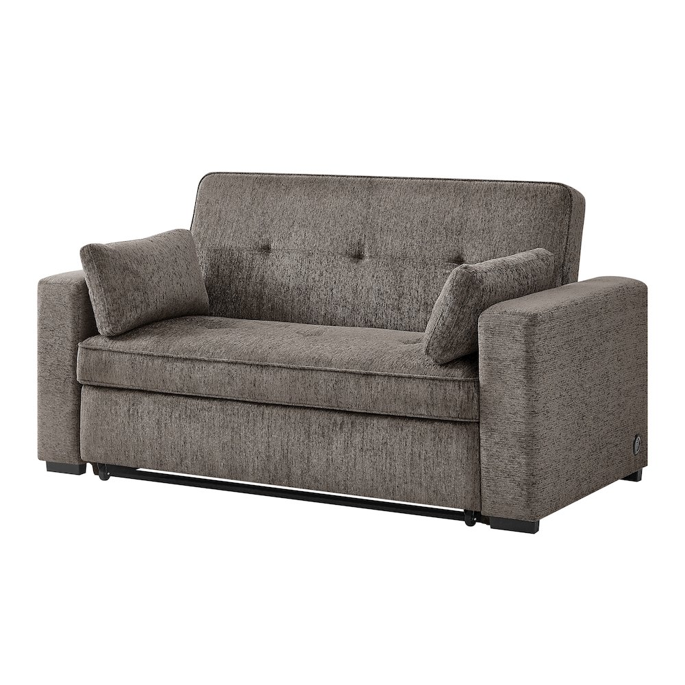 75" Ash Brown Chenille Convertible Sofa Sleeper with Memory Foam,. Picture 9