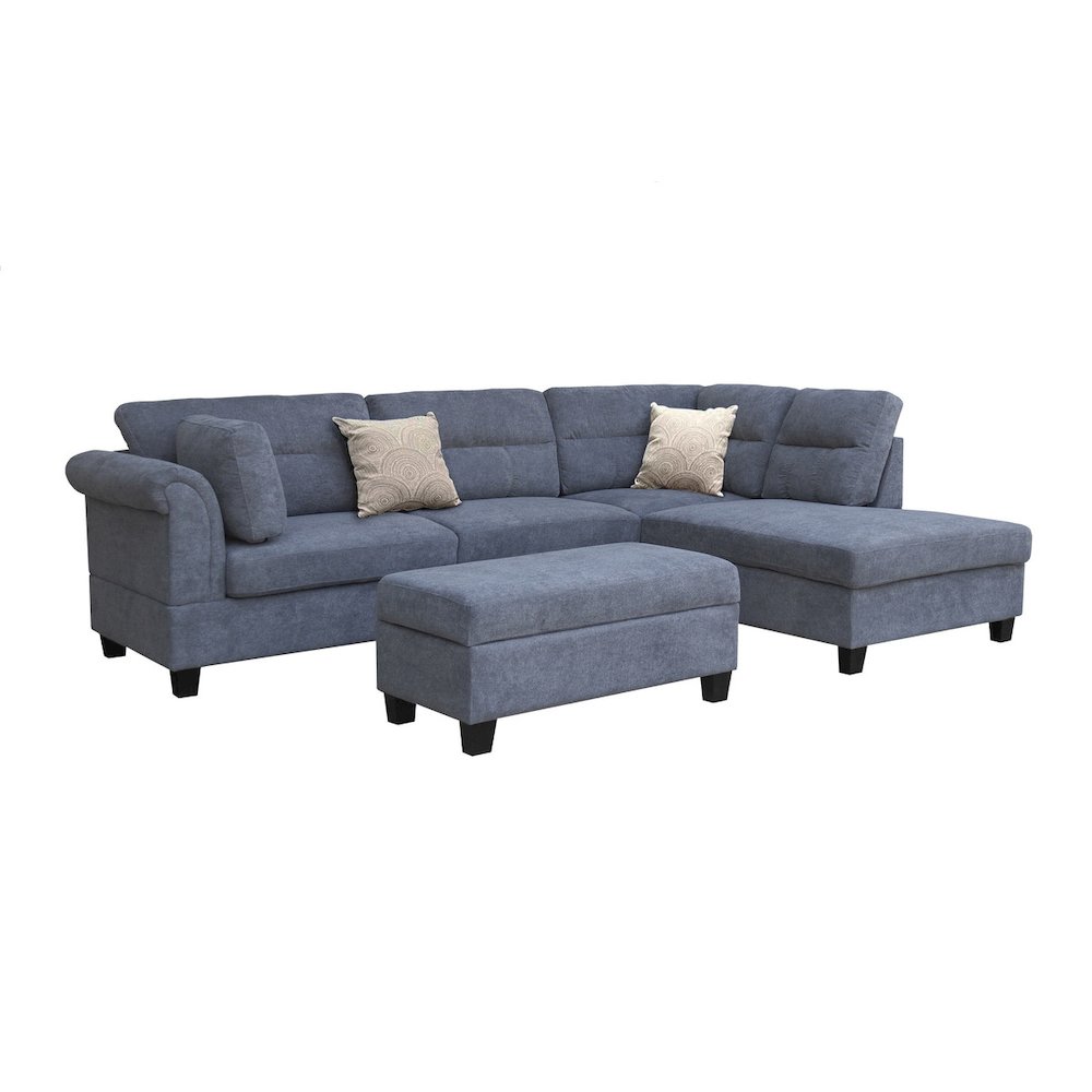 Gray Fabric Sectional Sofa with Right Facing Chaise, Storage Ottoman, 2 Pillows. Picture 1