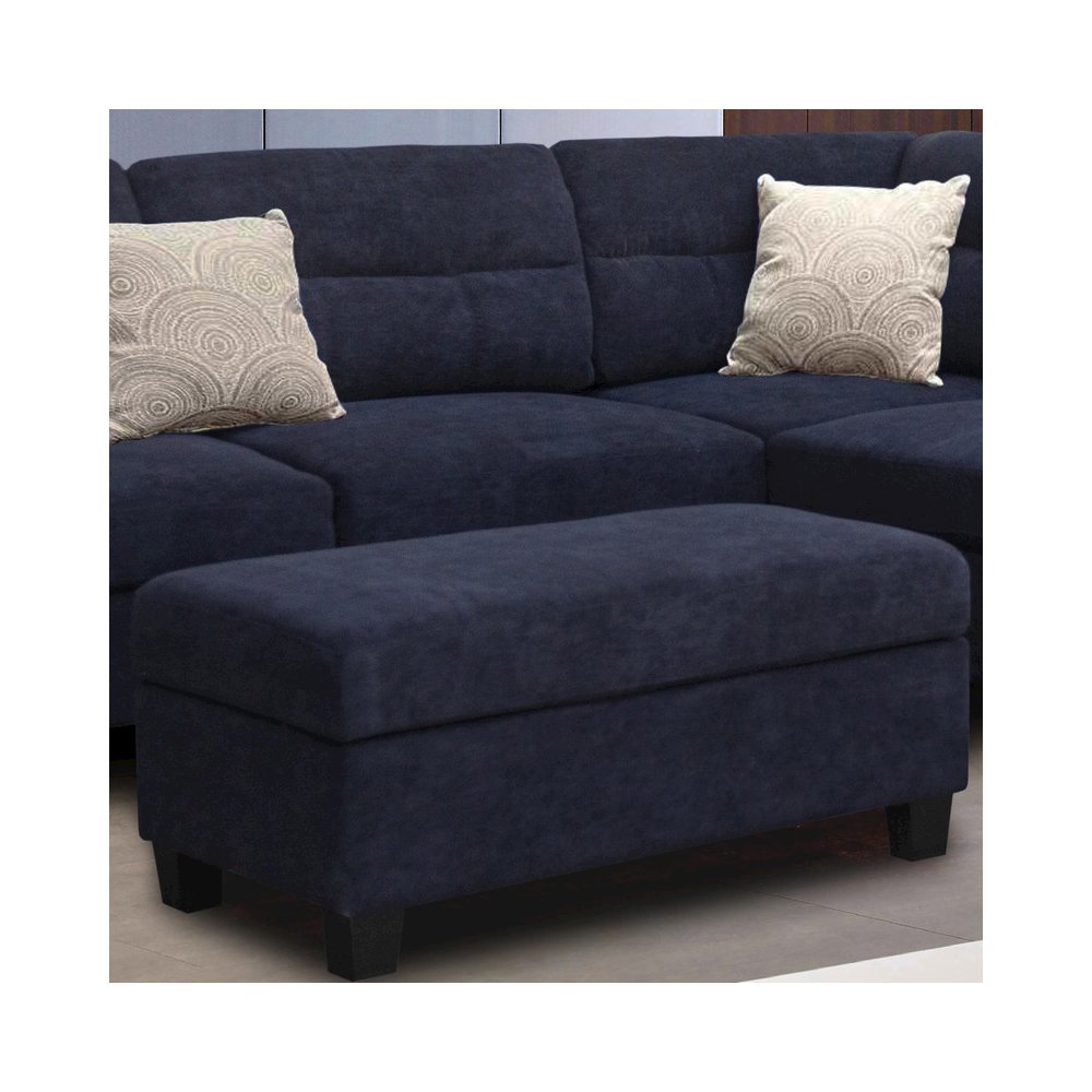Black Fabric Sectional Sofa with Right Facing Chaise, Storage Ottoman, 2 Pillows. Picture 3