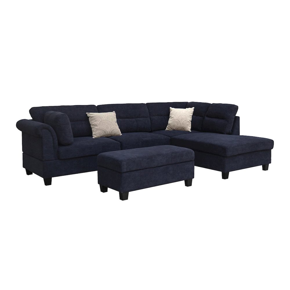 Black Fabric Sectional Sofa with Right Facing Chaise, Storage Ottoman, 2 Pillows. Picture 1