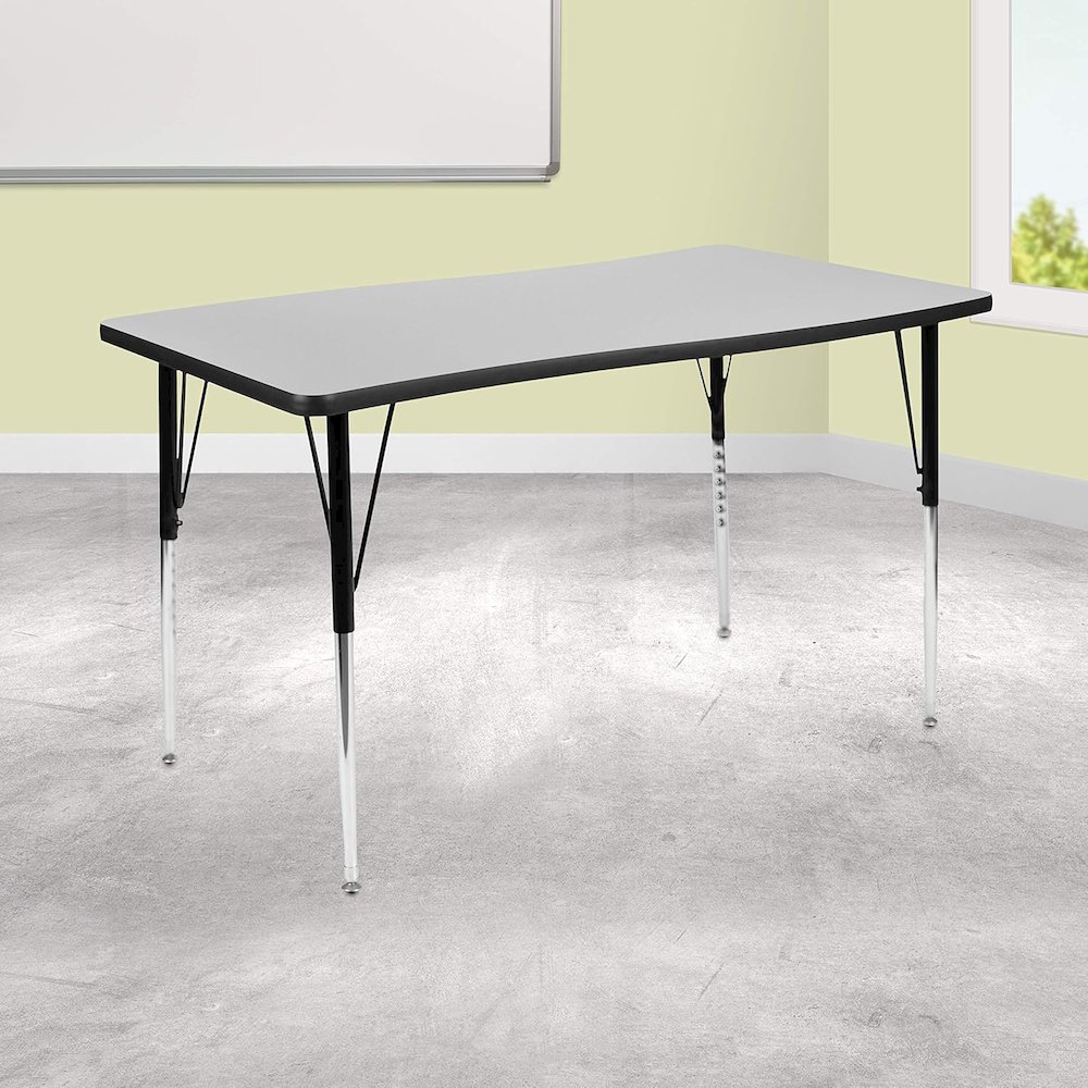 28"W x 47.5"L Rectangular Wave Flexible Collaborative Grey Thermal Laminate Activity Table - Standard Height Adjustable Legs. Picture 2