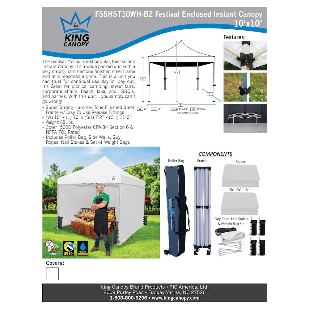 10-Feet Instant Pop up Canopy with 3 Solid Sides, 1 Zippered Door. Picture 8