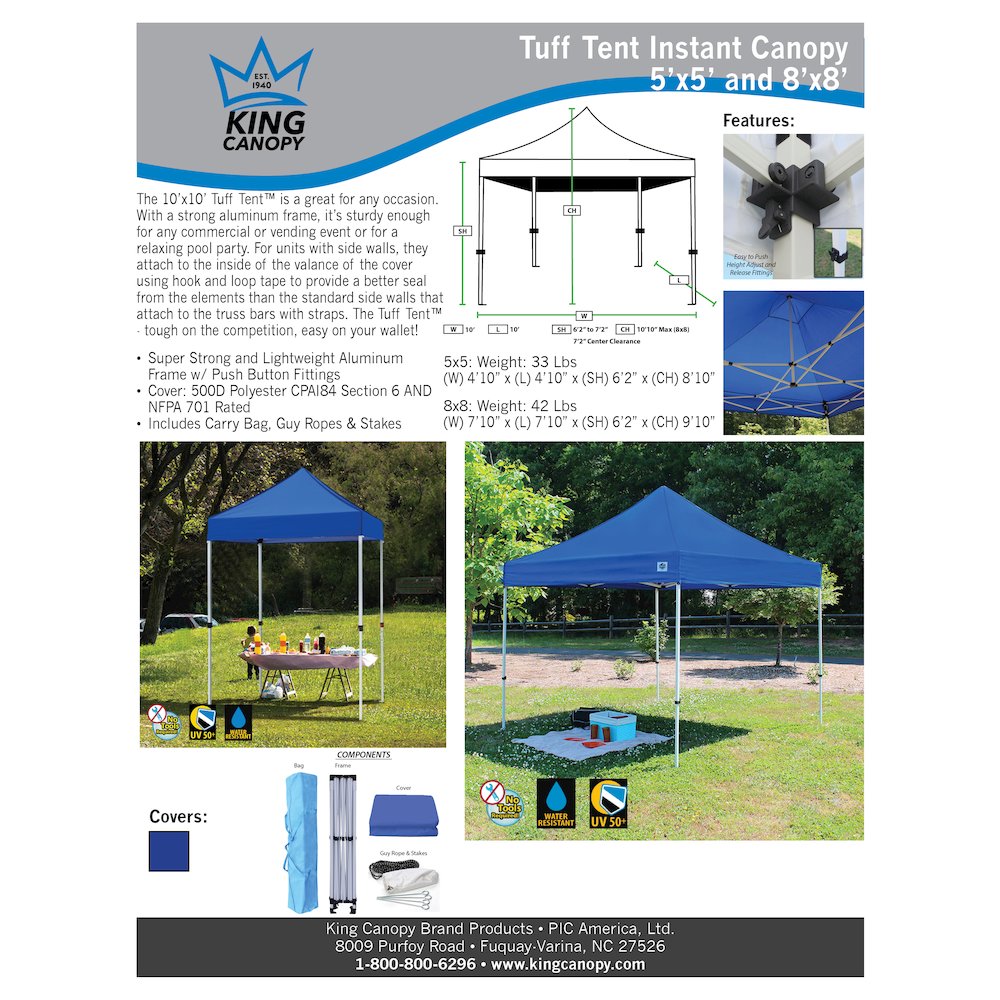King Canopy Tuff Tent  5x5 ft  Instant Pop up Canopy , Blue. Picture 8