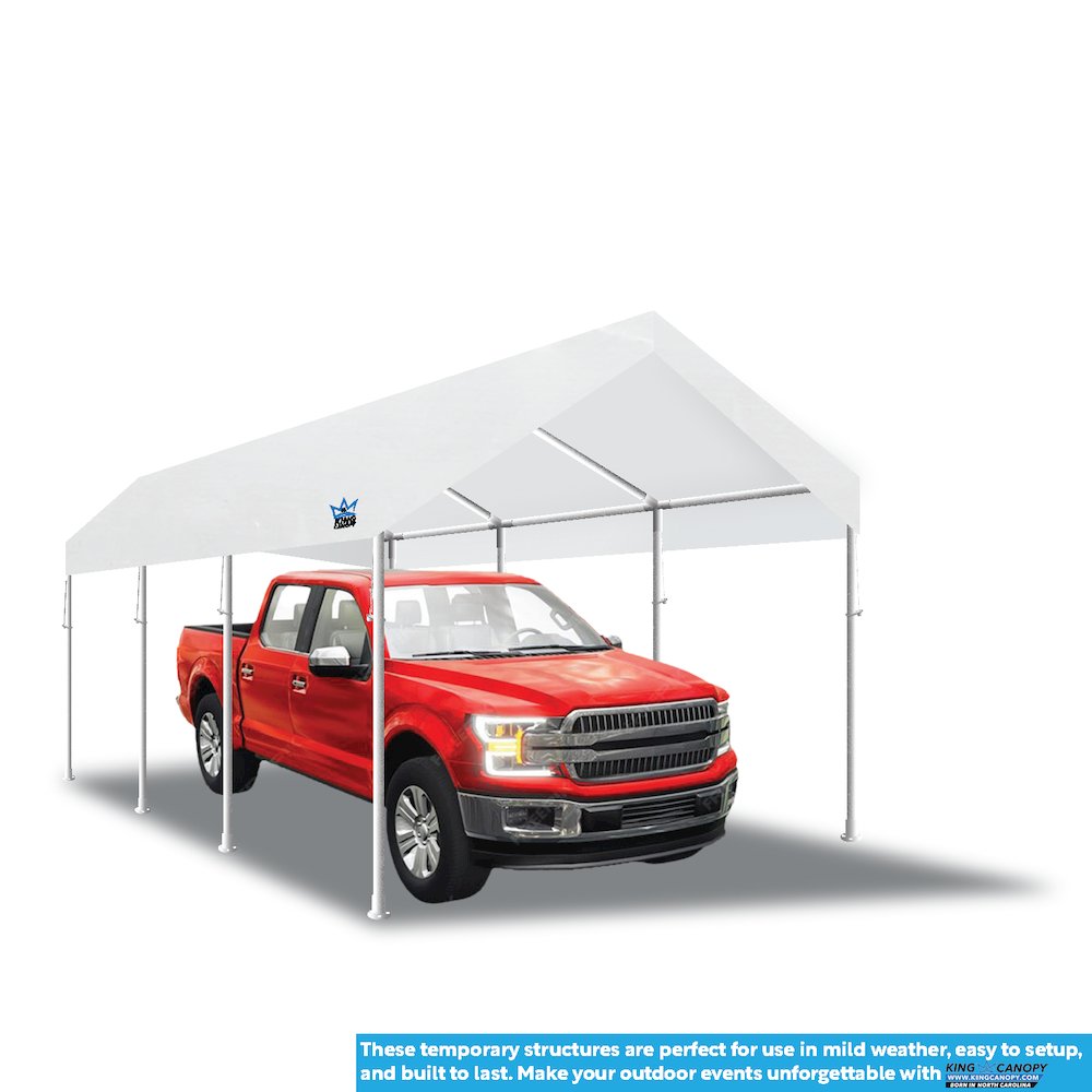 10-Feet by 20-Feet, 2-Inch Hammertone Steel Frame, 8-Leg, Carport, White. Picture 2