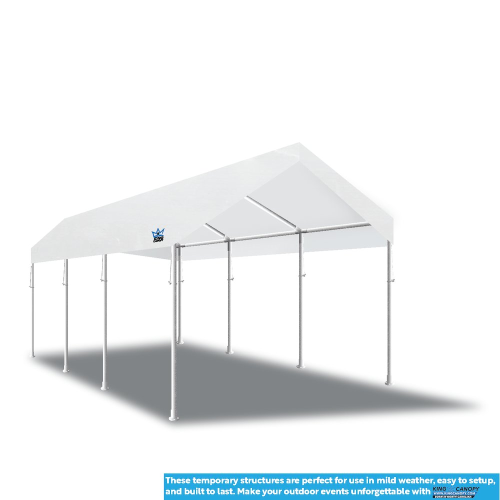 10-Feet by 20-Feet, 2-Inch Hammertone Steel Frame, 8-Leg, Carport, White. Picture 7