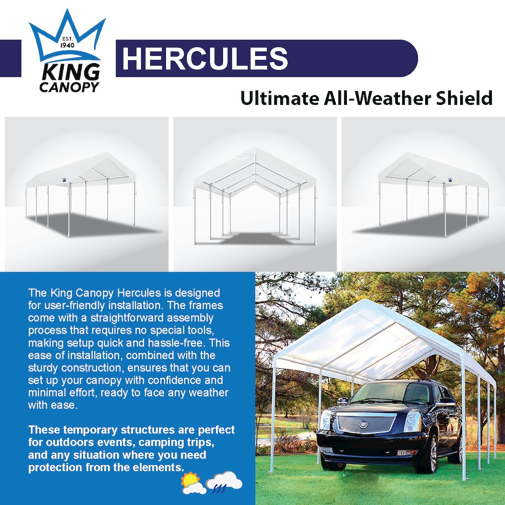 10-Feet by 20-Feet, 2-Inch Hammertone Steel Frame, 8-Leg, Carport, White. Picture 9