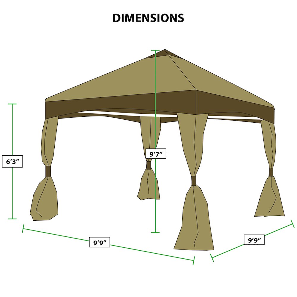 King Canopy Garden Party Backyard Gazebo 10-Feet by 10-Feet, 4-Leg, Olive Branch. Picture 8