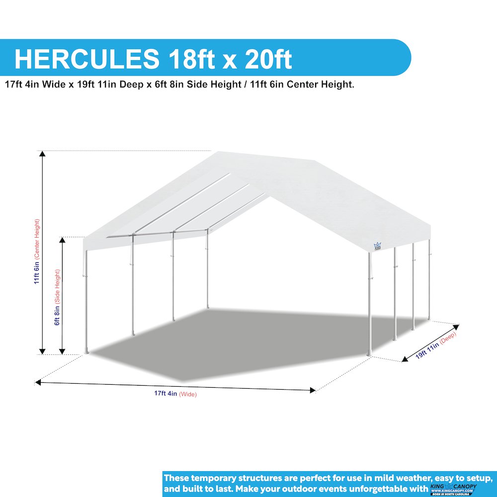 18-Feet by 20-Feet, 2-Inch Hammertone Steel Frame, 8-Leg, Carport, White. Picture 4