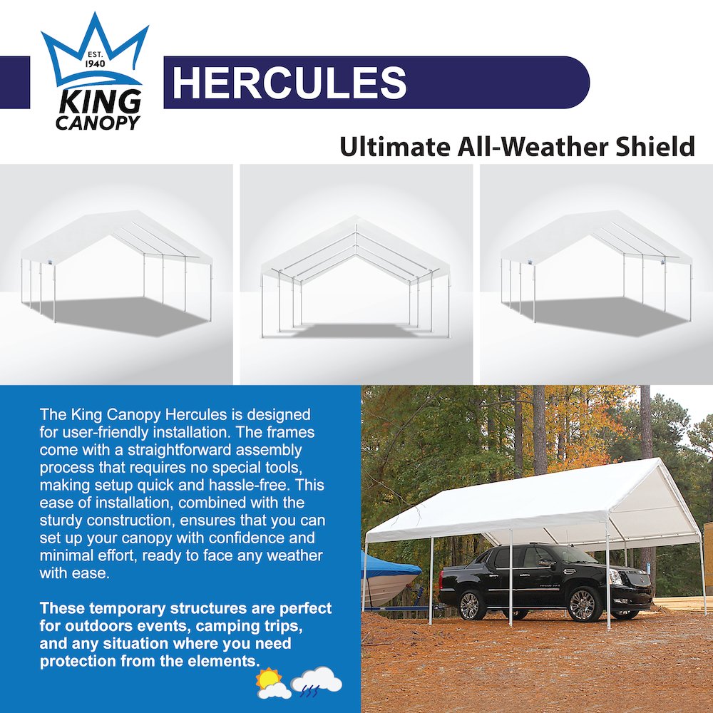 18-Feet by 20-Feet, 2-Inch Hammertone Steel Frame, 8-Leg, Carport, White. Picture 6
