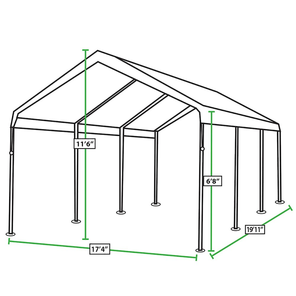 18-Feet by 20-Feet, 2-Inch Hammertone Steel Frame, 8-Leg, Carport, White. Picture 5