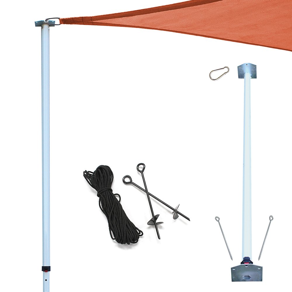 Sun Shade Sail 9-Feet Extension Pole Kit Contains Rope,Stakes and Snapclips. Picture 3