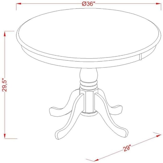 ANT-LWH-TP Antique Dining Room Table - a Round kitchen Table Top with Pedestal Base, 36x36 Inch, Linen White. Picture 3