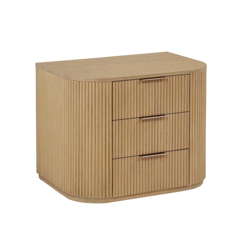 30" Wide Modern Fluted 3-Drawer Nightstand Mid Century, Light Oak. Picture 1