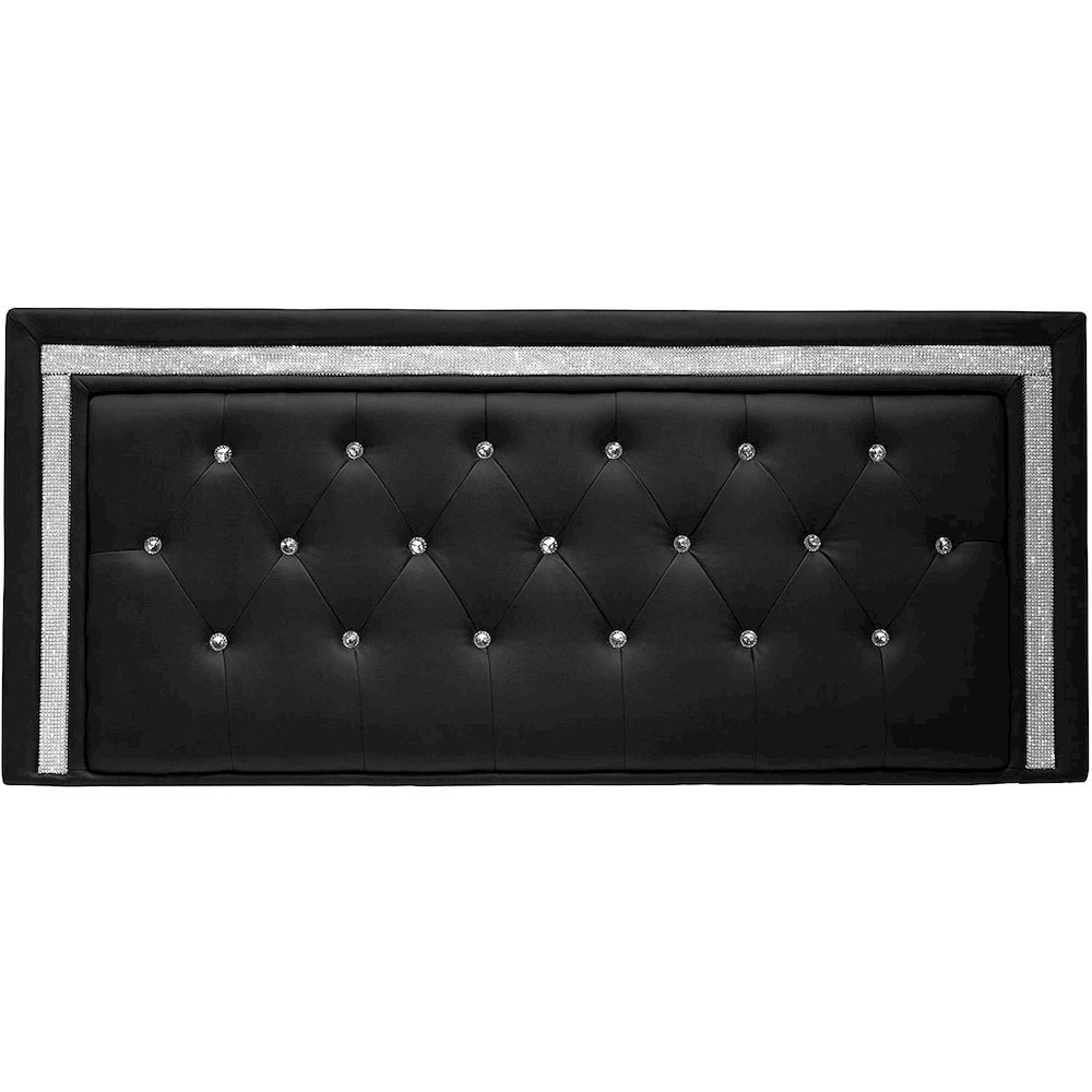 Best Master Faux Leather Full/Queen Headboard Tufted Crystal Rhinestone in Black. Picture 2