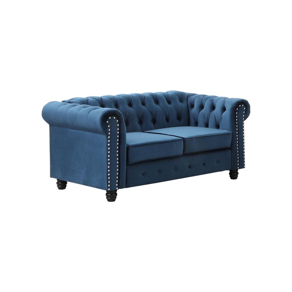 Best Master Furniture Venice 61" Tufted Transitional Velvet Loveseat in Blue. Picture 1