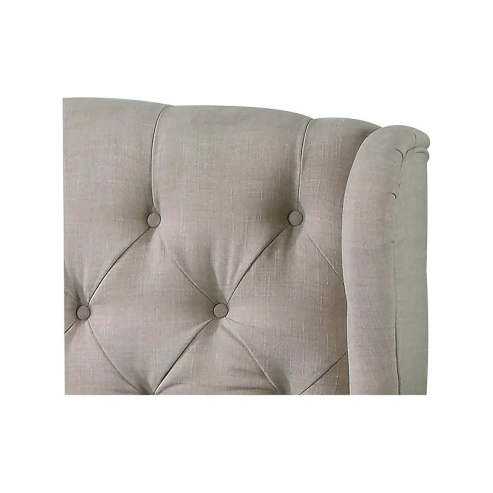 Frances Solid Wood/Fabric Upholstry Cal King Platform Bed - Beige. Picture 2
