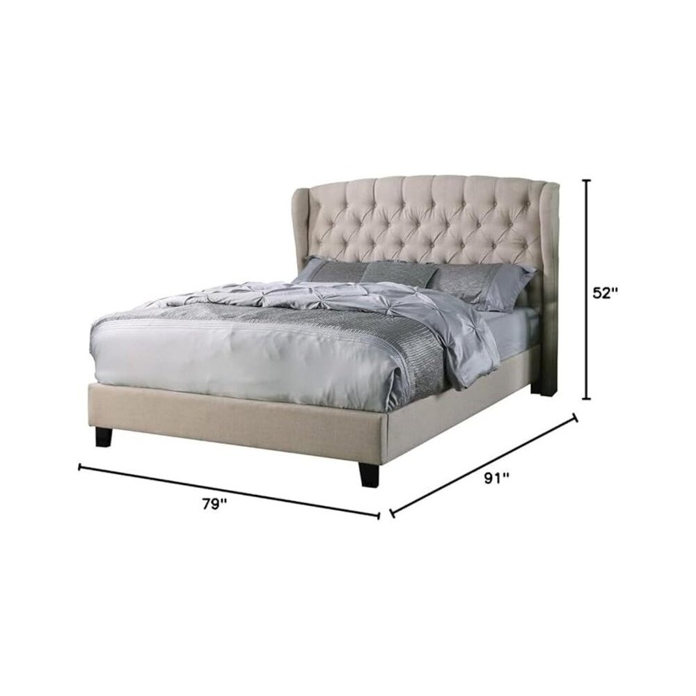 Frances Solid Wood/Fabric Upholstry Cal King Platform Bed - Beige. Picture 3