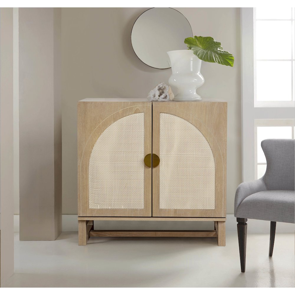 31" Wide 2-Door Accent Cabinet Natural Oak Wood Finish Boho Modern Sideboard. Picture 6