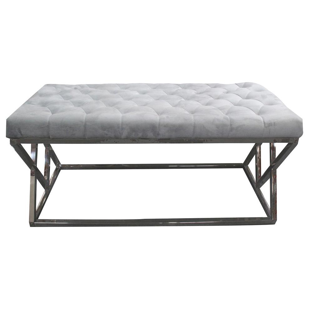 Best Master Stainless Steel and Velvet Upholstered Bench in Gray. Picture 1