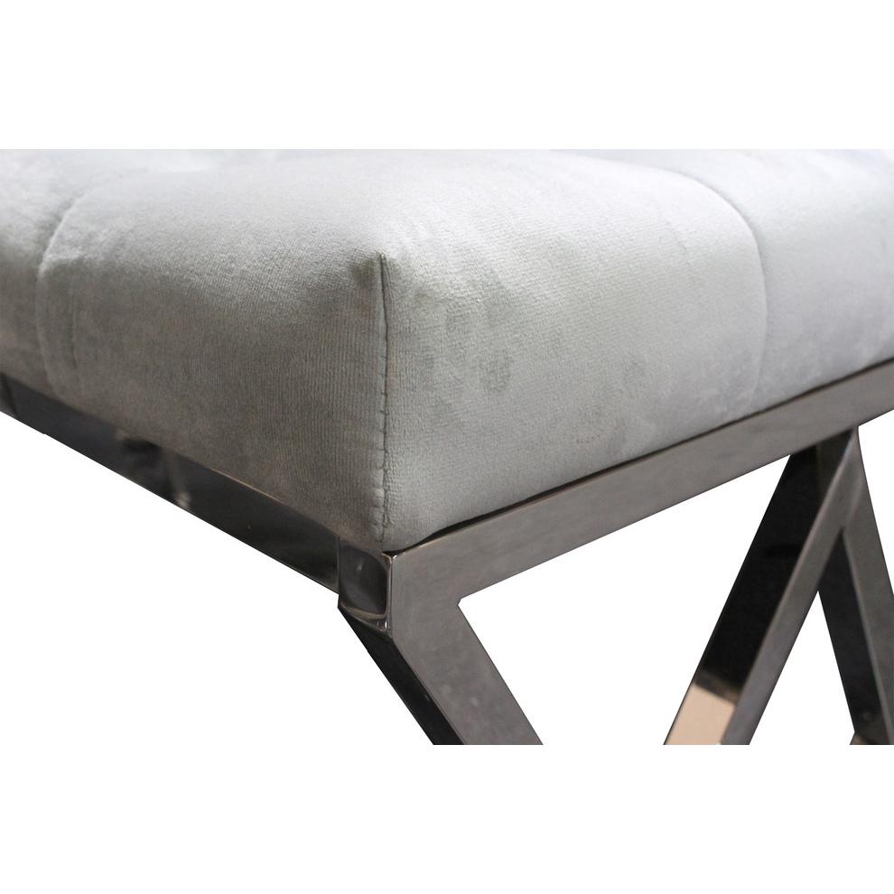 Best Master Stainless Steel and Velvet Upholstered Bench in Gray. Picture 2