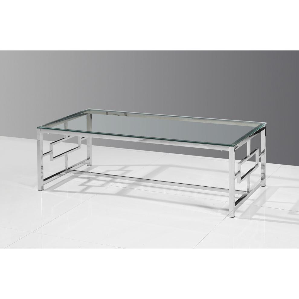 Best Master Stainless Steel and Glass Coffee Table in Silver Base/Clear. Picture 2