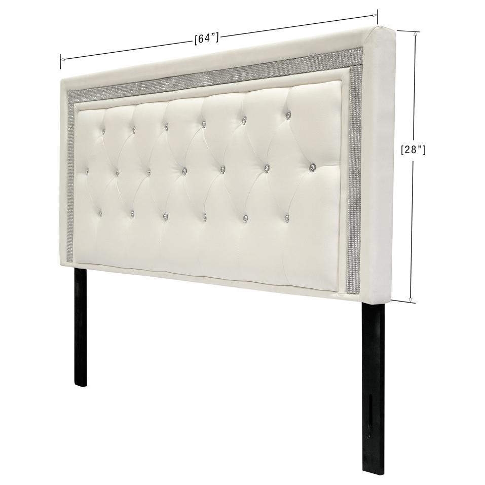 Best Master Faux Leather Full/Queen Headboard Tufted Crystal Rhinestone in White. Picture 3