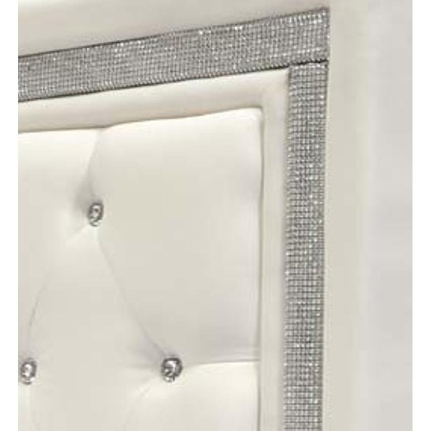 Best Master Faux Leather Full/Queen Headboard Tufted Crystal Rhinestone in White. Picture 2