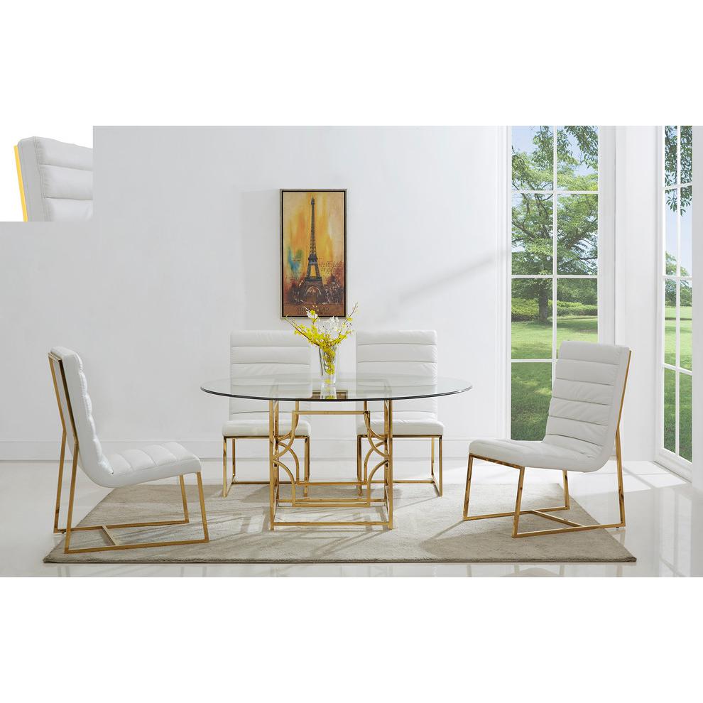 Best Master Alexis 60" Stainless Steel and Glass Round Dining Table in Gold. Picture 2