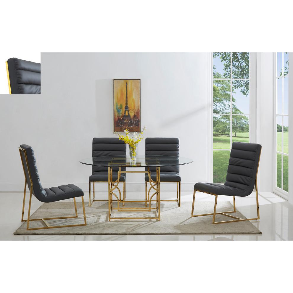 Best Master Alexis 60" Stainless Steel and Glass Round Dining Table in Gold. Picture 3
