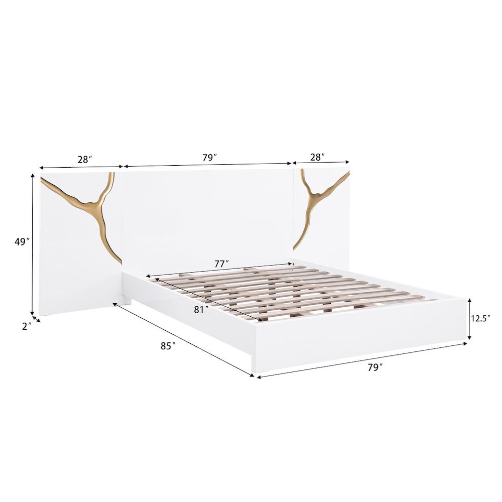 Lacquered High Gloss Eastern King Bed Frame with Striking Gold Accent Cracks. Picture 6