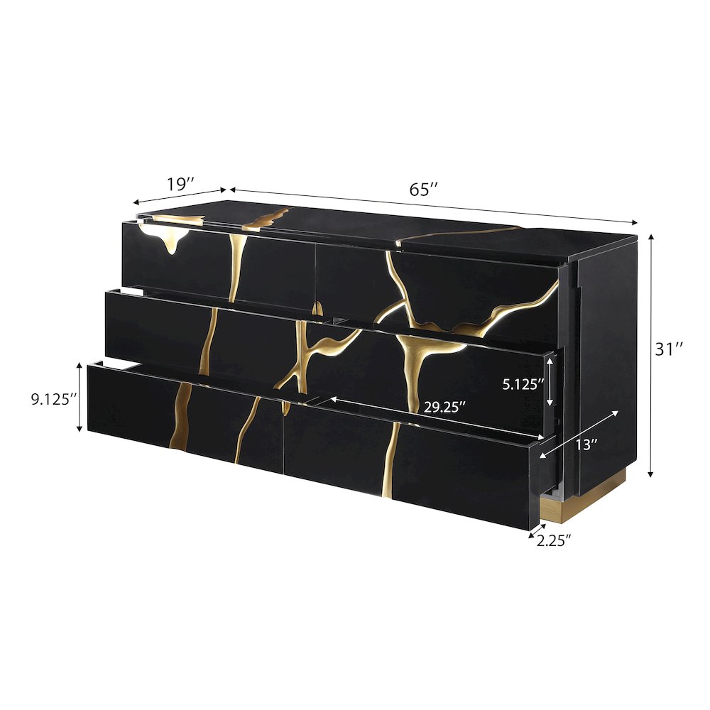 Modern Lacquered Dresser with Striking Gold Crack Accents and Gold Base. Picture 5