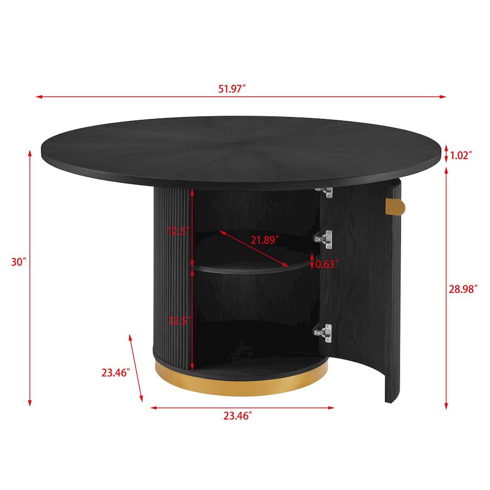 Tappelle Mid-Century Modern Round Storage Dining Table with Gold Accents, Black. Picture 6