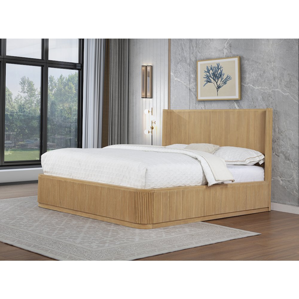 89" Long Modern Fluted Platform Eastern King Bed Frame 47.5" High Headboard. Picture 2