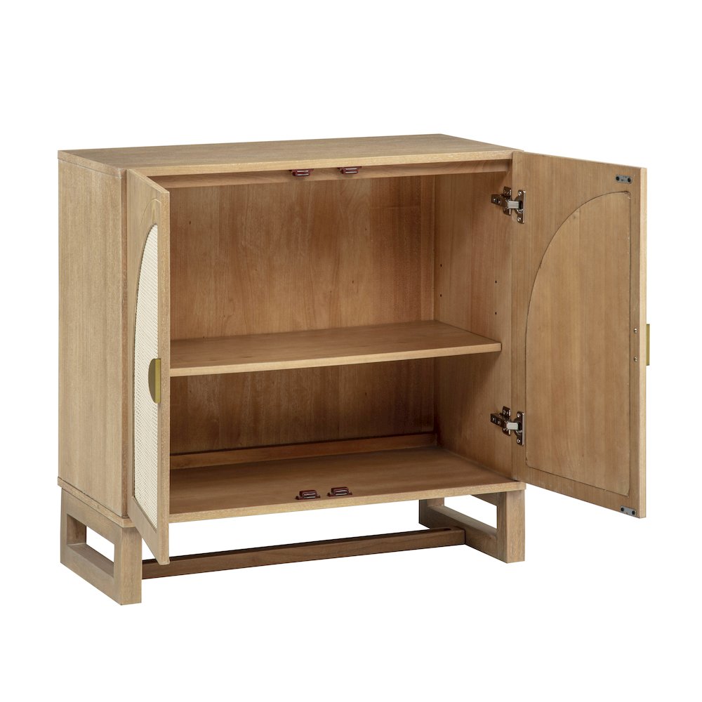31" Wide 2-Door Accent Cabinet Natural Oak Wood Finish Boho Modern Sideboard. Picture 4