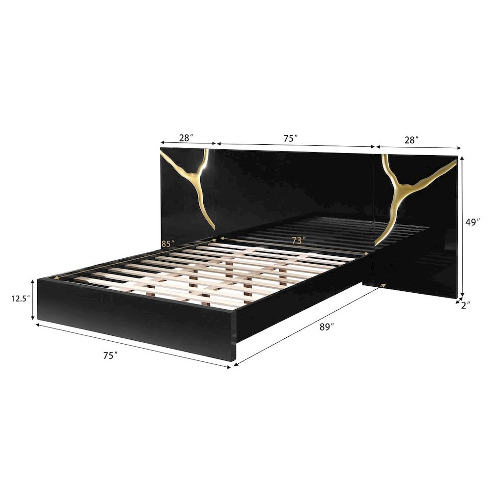 Lacquered High Gloss California King Bed Frame with Striking Gold Accent Cracks. Picture 6