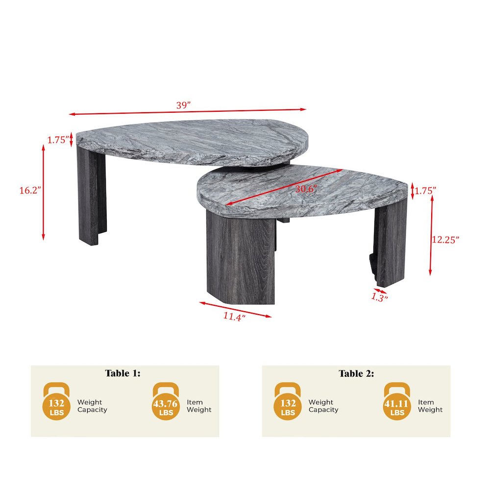 Tvoro 2-Piece Swivel Coffee Table Set, Granite Gray and Greige. Picture 6