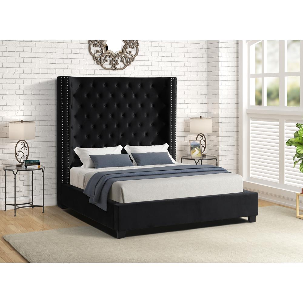 Yvonne Velvet Upholstered Queen Platform Bed in Black. Picture 2