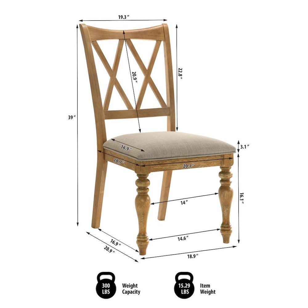 Dining Chairs with Linen Blend Cushions, Set of 2, Antique Natural Oak. Picture 4