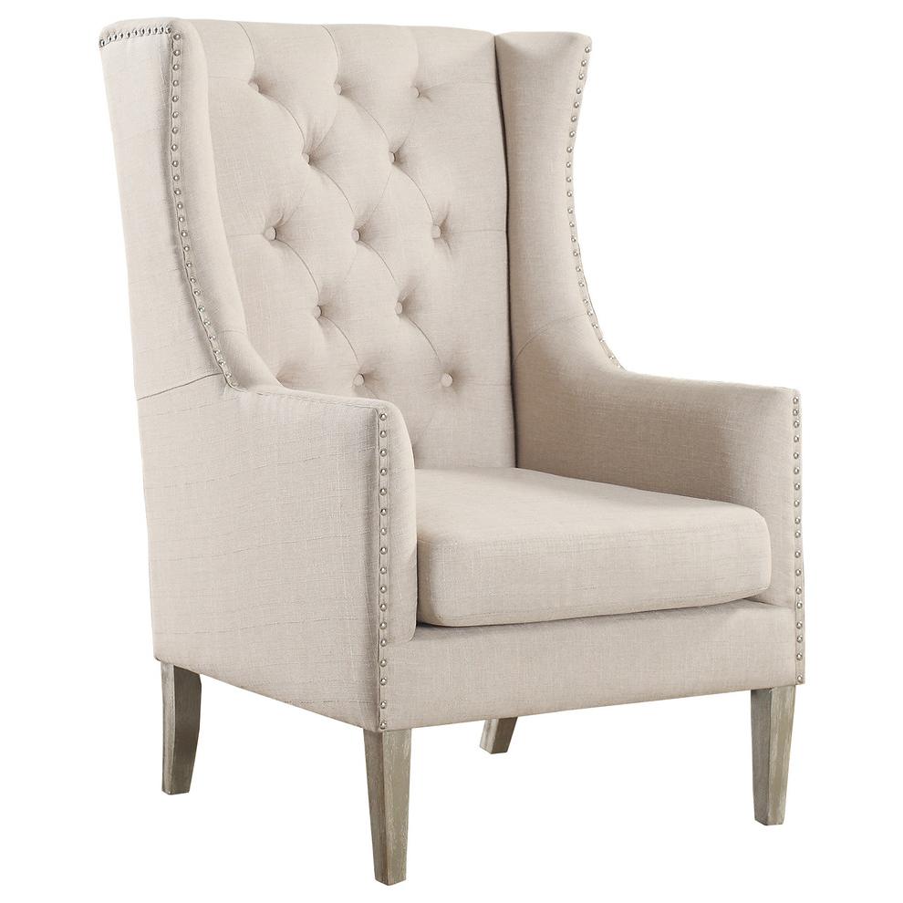 Best Master Executive Polyester Fabric Upholstered Accent Arm Chair in Natural. Picture 1
