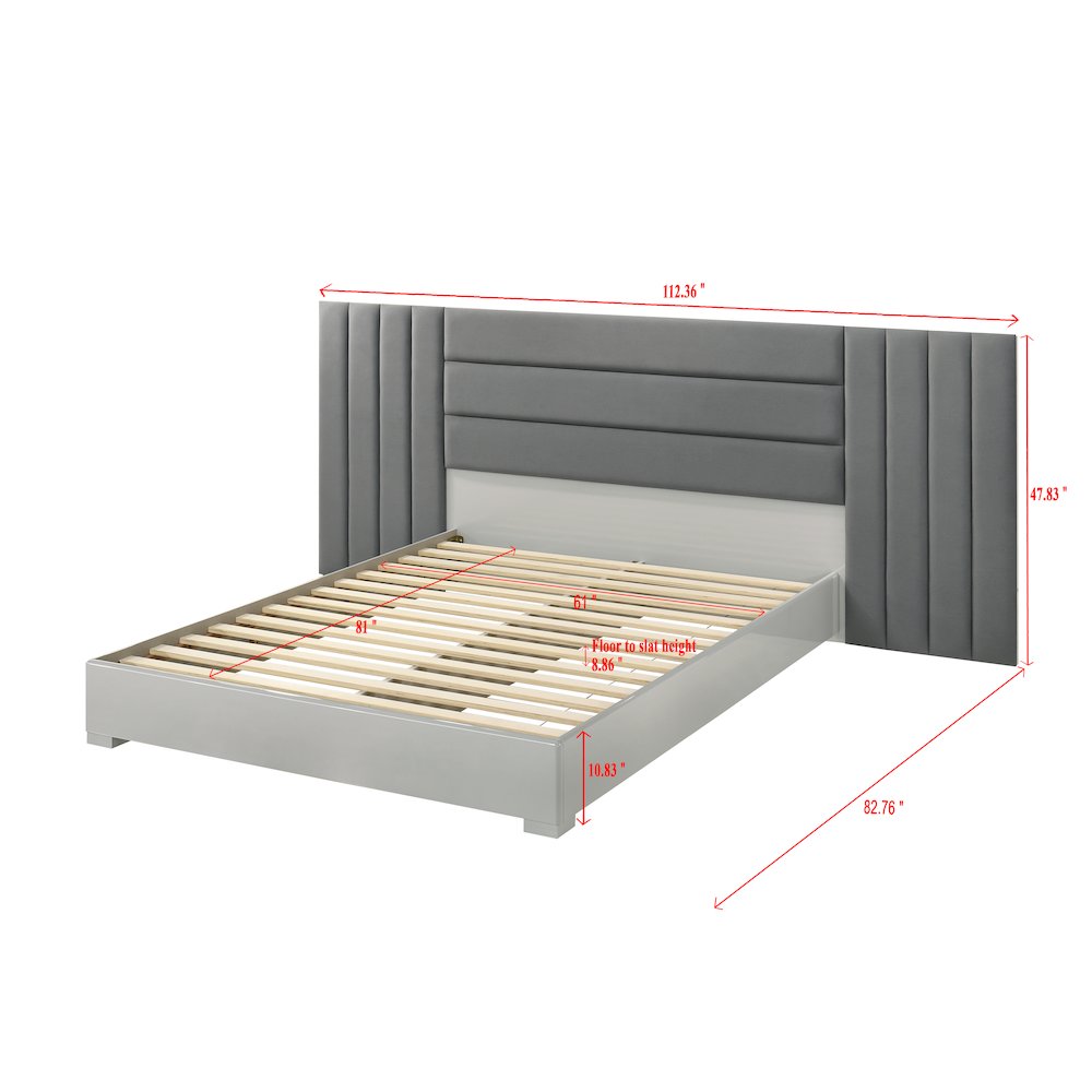 83" Queen Bed Frame, Fabric Channel Tufted Headboard, Lacquered Wood Gloss Rails. Picture 7