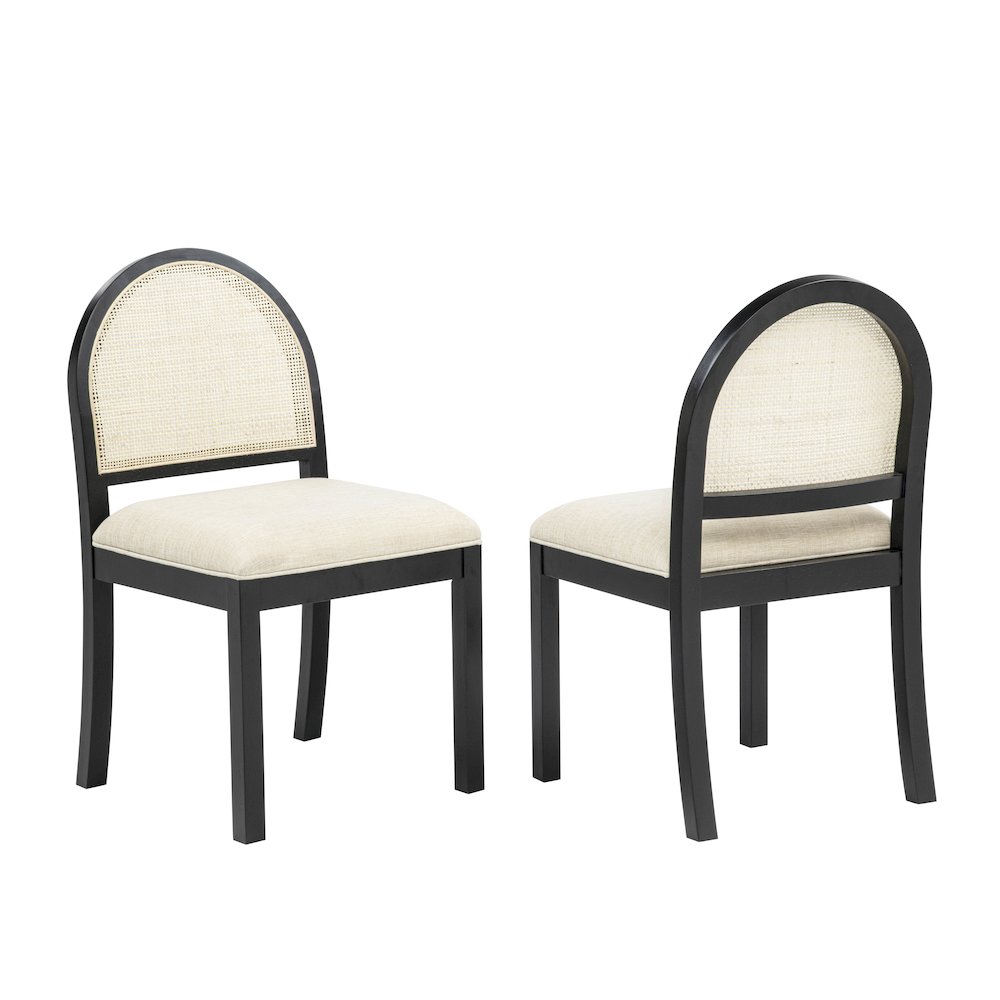 Dining Chairs French Country Beige Rattan Cane Back Beige Padded Fabric Seat. Picture 1