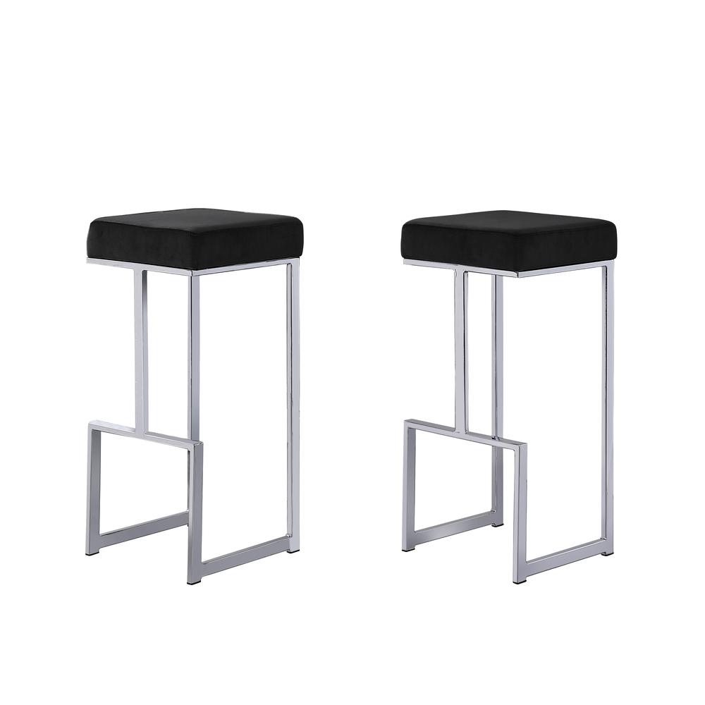 Dorrington Modern Velvet Backless Bar Stool in Black/Silver (Set of 2). Picture 1