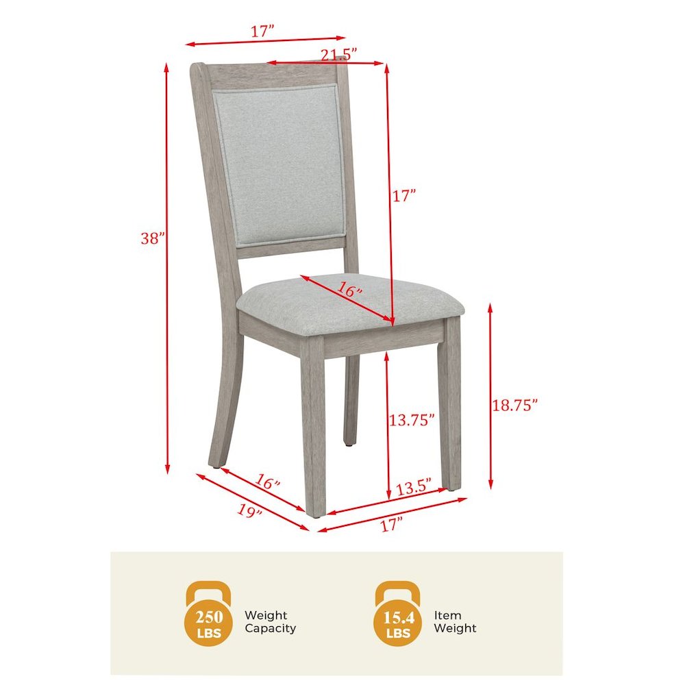Timbria Transitional Upholstered Dining Chairs, Set of 2, Oak/Grey. Picture 4