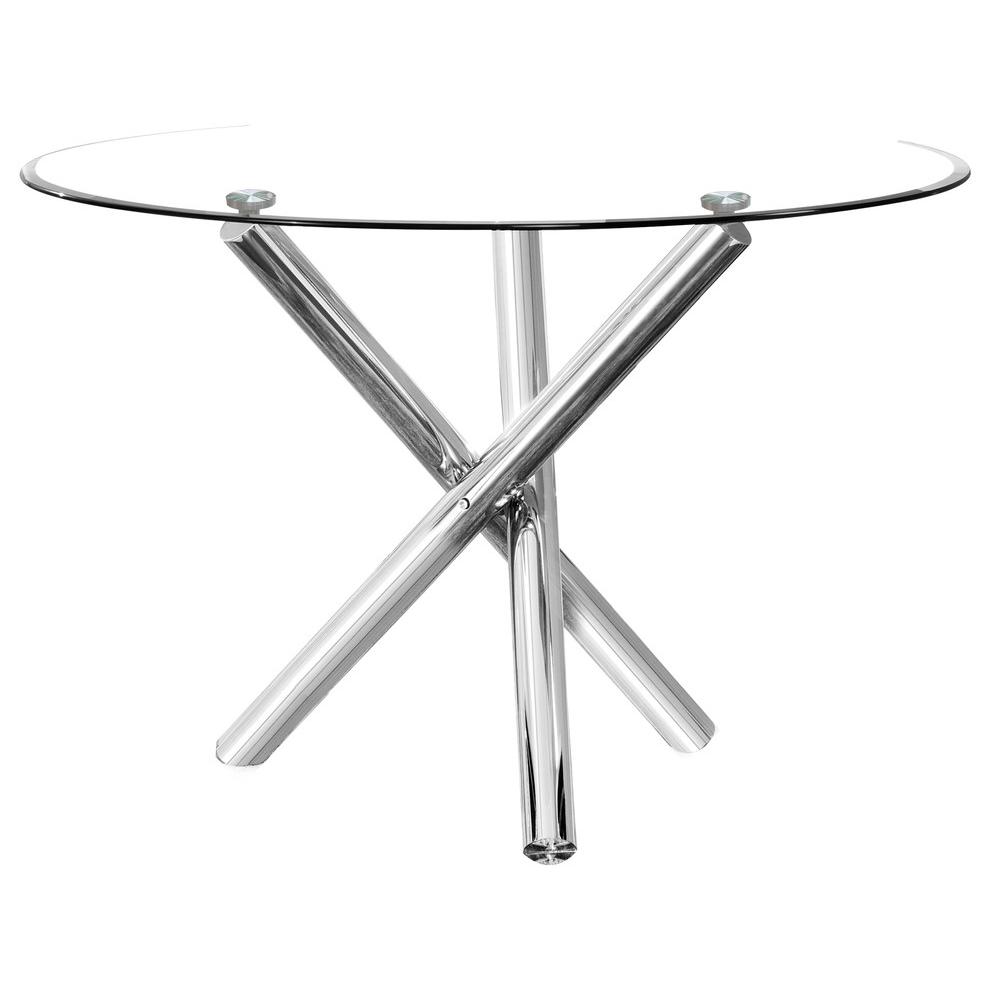 Best Master Beverly 43" Round Glass w/Stainless Steel Legs Dining Table - Silver. Picture 1