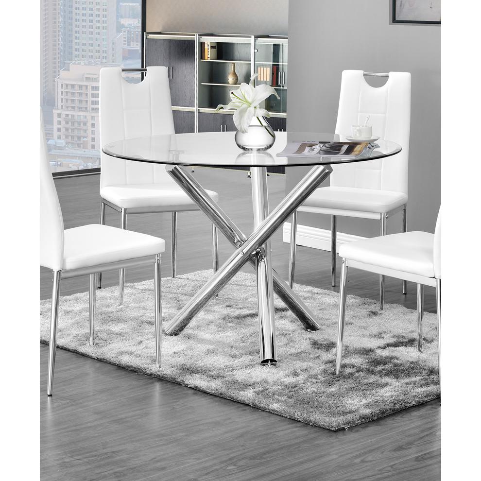 Best Master Beverly 43" Round Glass w/Stainless Steel Legs Dining Table - Silver. Picture 2
