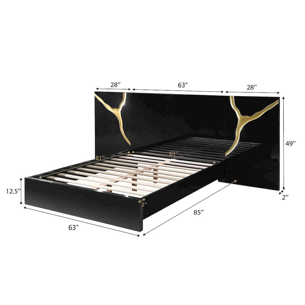 Modern Lacquered High Gloss Queen Bed Frame with Striking Gold Accent Cracks. Picture 6